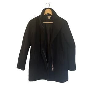 Womens J. Crew Black Coat sz 0 J. Crew Wool Blend City Coat Double Zip Pea Coat